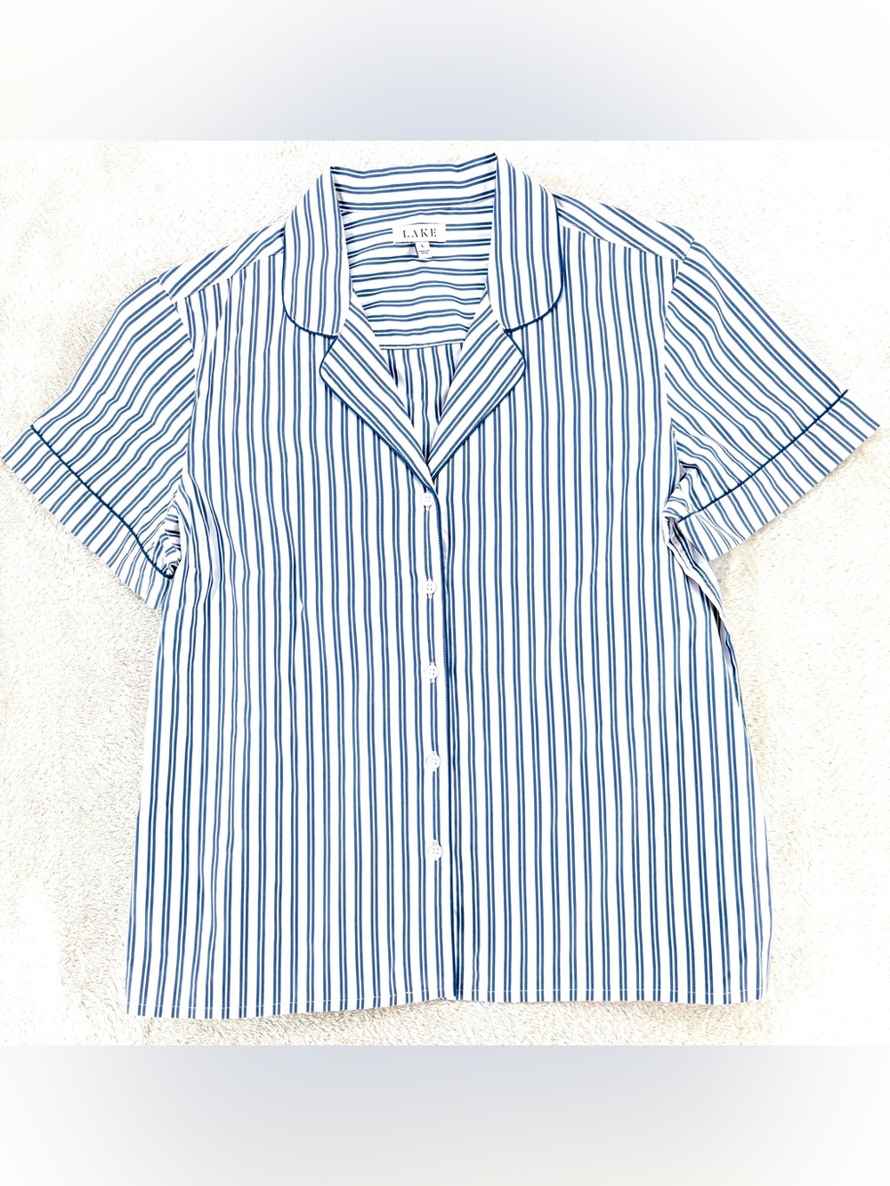 LAKE Pajamas Cotton Button Up Poplin Top